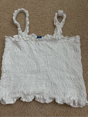 Old Navy White Smocked Crop Tank with Ruffle Straps (one size fits all)